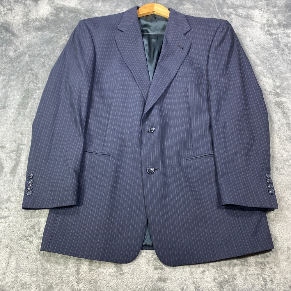 Vintage Burberry Mens Wool Blazer 40 R Blue Striped Suit Jacket Union Made USA